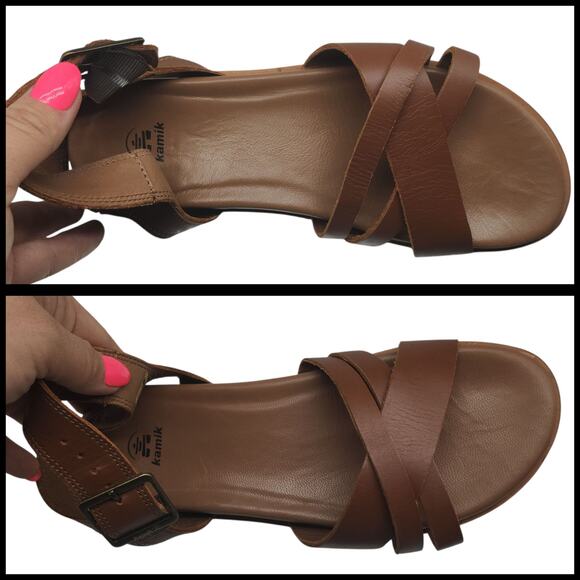 Kamik Sadie Sandals Womens 7 Brown Strappy Boho Buckle Peep Toe Adjustable - Picture 10 of 13